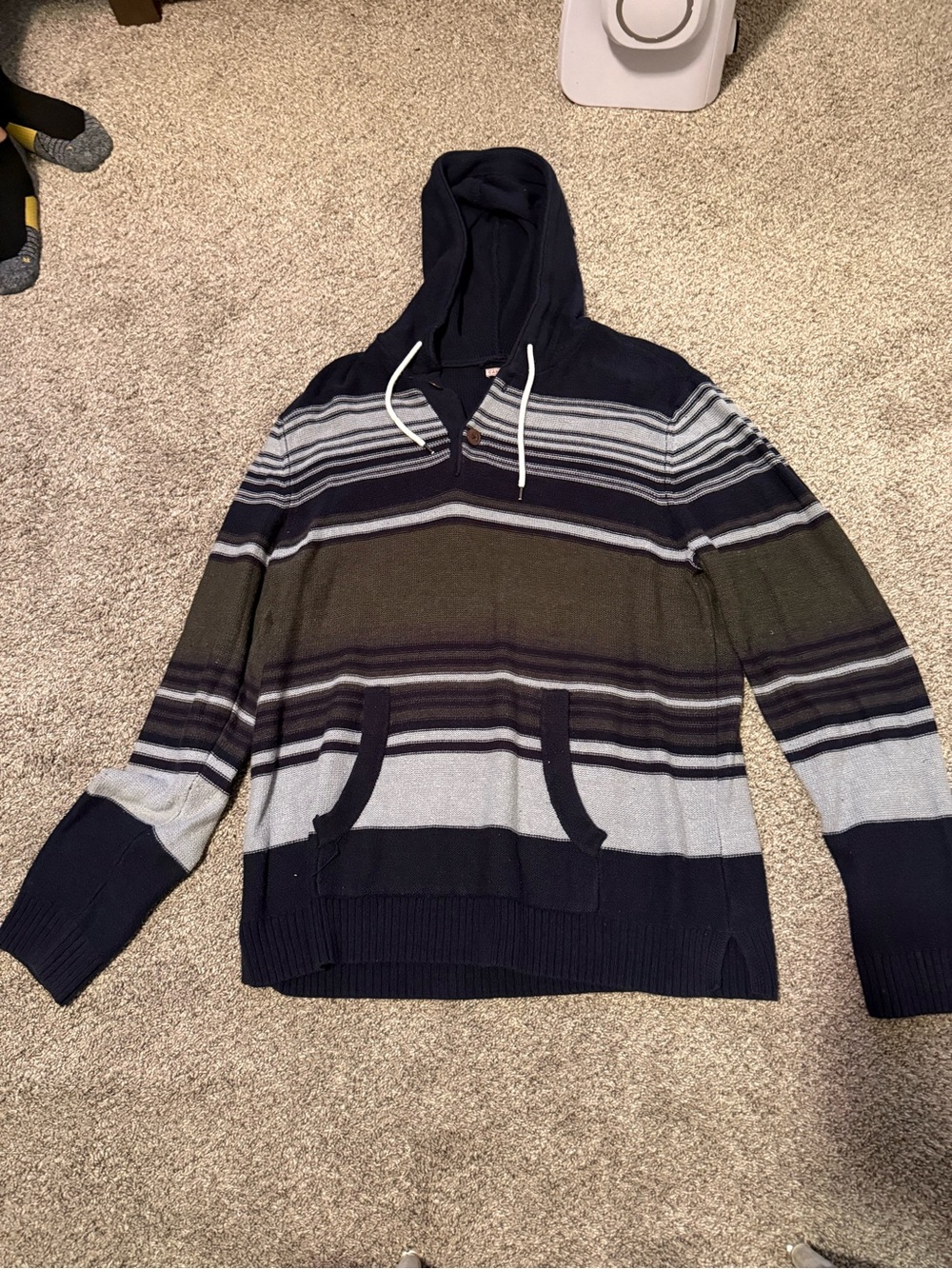 Cape Juby Navy, Olive & Light Gray Striped Hooded Sweater